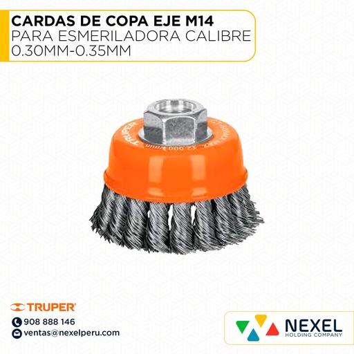 [L22658] CARDAS DE COPA EJE M14 PARA ESMERILADORA CALIBRE 0.30MM-0.35MM TRUPER