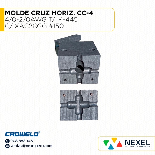 [E12967] MOLDE CRUZ HORIZ. (CC-4) (4/0-2/0AWG) T/ M-445 C/ XAC2Q2G #150 CADWELD