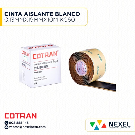 [F14206] CINTA AISLANTE BLANCO 0.13MMX19MMX10M KC60 COTRAN