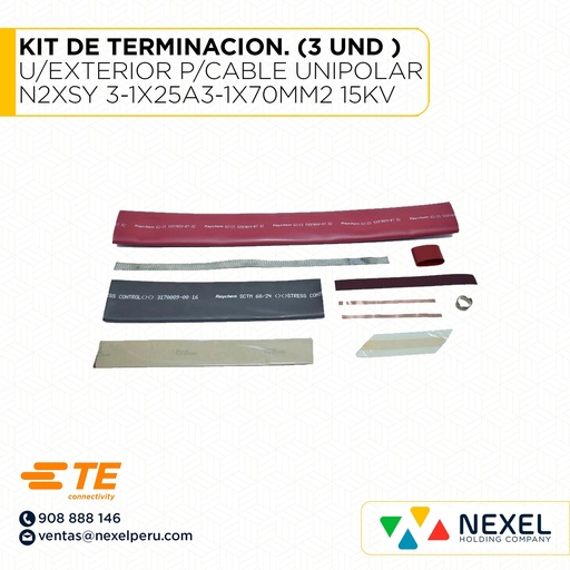 [F63848] KIT DE TERMINACION. (3 UND ) U/EXTERIOR P/CABLE SECO UNIPOLAR N2XSY 3-1X25A3-1X70MM2 15KV HVT-151-SGP TE CONNECTIVITY