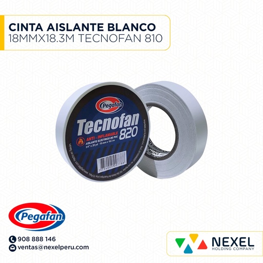[F12382] CINTA AISLANTE BLANCO 18MMX18.3M TECNOFAN 810 PEGAFAN