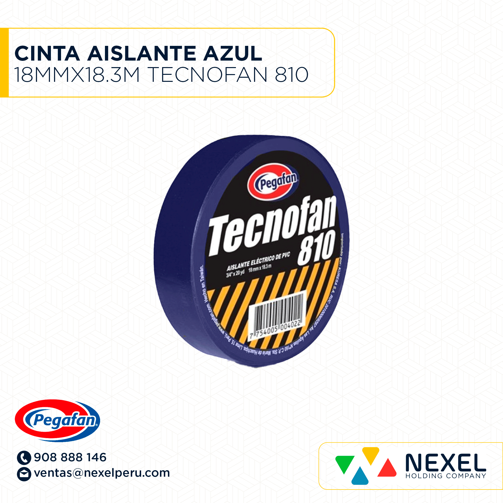 [F12381] CINTA AISLANTE AZUL 18MMX18.3M TECNOFAN 810 PEGAFAN