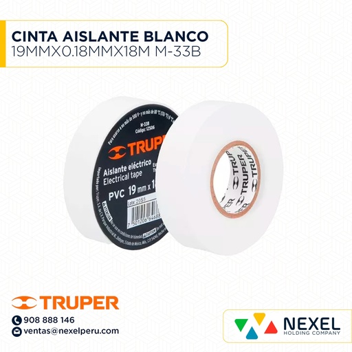 [F11791] CINTA AISLANTE BLANCO 19MMX0.18MMX18M M-33B TRUPER