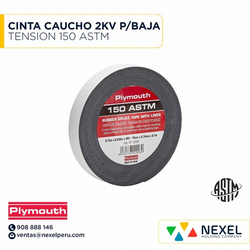 [F21311] CINTA CAUCHO 2KV P/BAJA TENSION 150 ASTM PLYMOUTH