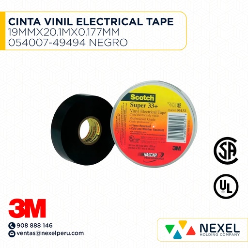 [F11305] CINTA VINIL ELECTRICAL TAPE 19MMX20.1MX0.177MM 054007-49494 NEGRO