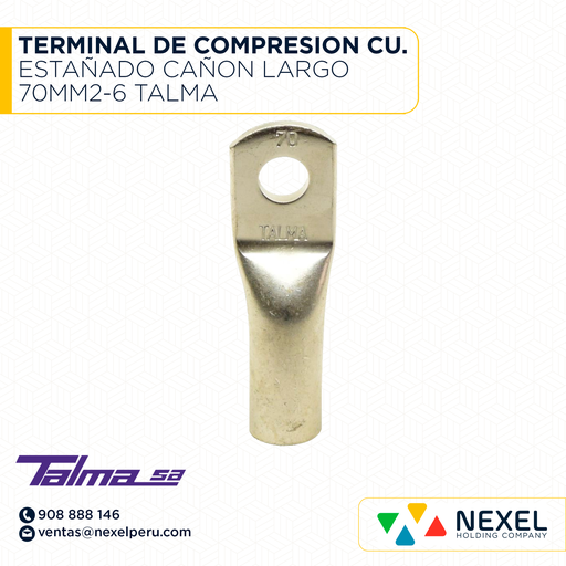 [F126266] TERMINAL DE COMPRESION CU. ESTAÑADO CAÑON LARGO 70MM2-6 TALMA