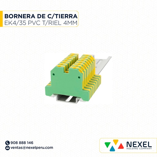 [F146258-O] OUT- BORNERA DE CONEXION A TIERRA EK4/35 PVC T/RIEL 4MM2 STANDARD