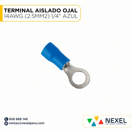 [F134675] TERMINAL AISLADO TIPO OJAL 14AWG (2.5MM2) 1/4" AZUL STANDARD