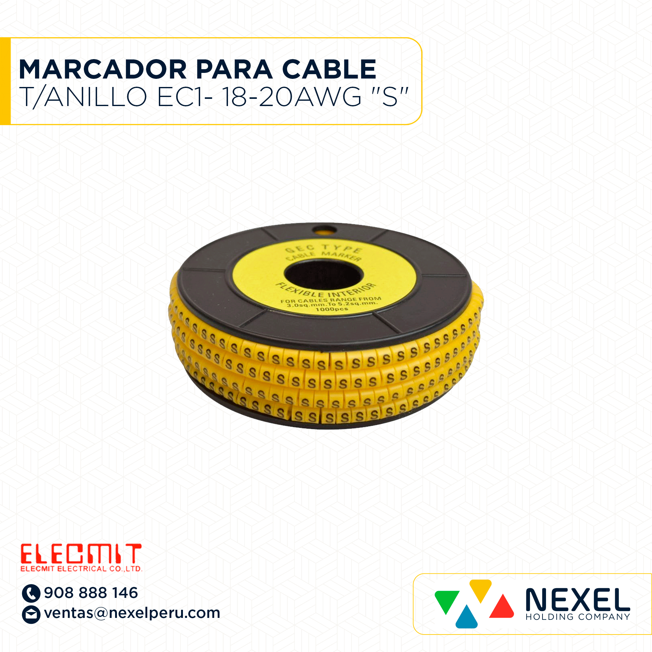 [F164478] MARCADOR PARA CABLE T/ANILLO EC1- 18-20AWG "S" ELECMIT