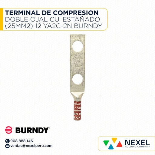 [F123989] TERMINAL DE COMPRESION DOBLE OJAL CU. ESTAÑADO (25MM2)-12 YA2C-2N BURNDY