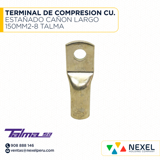 [F123957] TERMINAL DE COMPRESION CU. ESTAÑADO CAÑON LARGO 150MM2-8 TALMA