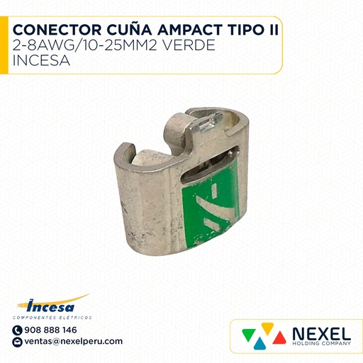 [E33925-O] OUT- CONECTOR CUÑA AMPACT TIPO II 2-8AWG/10-25MM2 VERDE INCESA