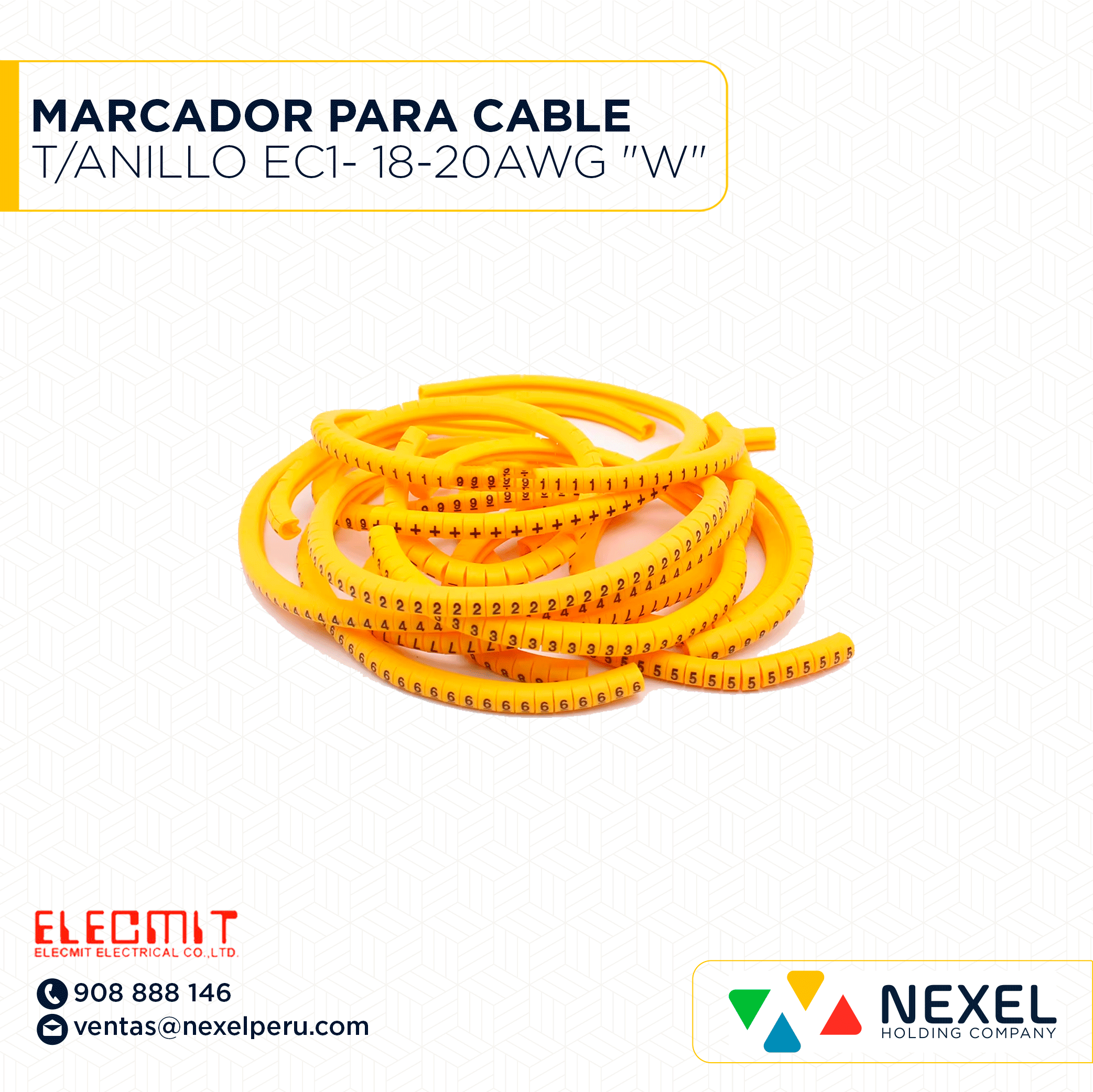 [F163765] MARCADOR PARA CABLE T/ANILLO EC1- 18-20AWG "W" ELECMIT