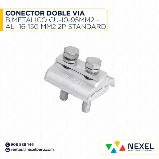 [E33664] CONECTOR DOBLE VIA BIMETALICO CU-10-95MM2 - AL- 16-150 MM2 2P STANDARD