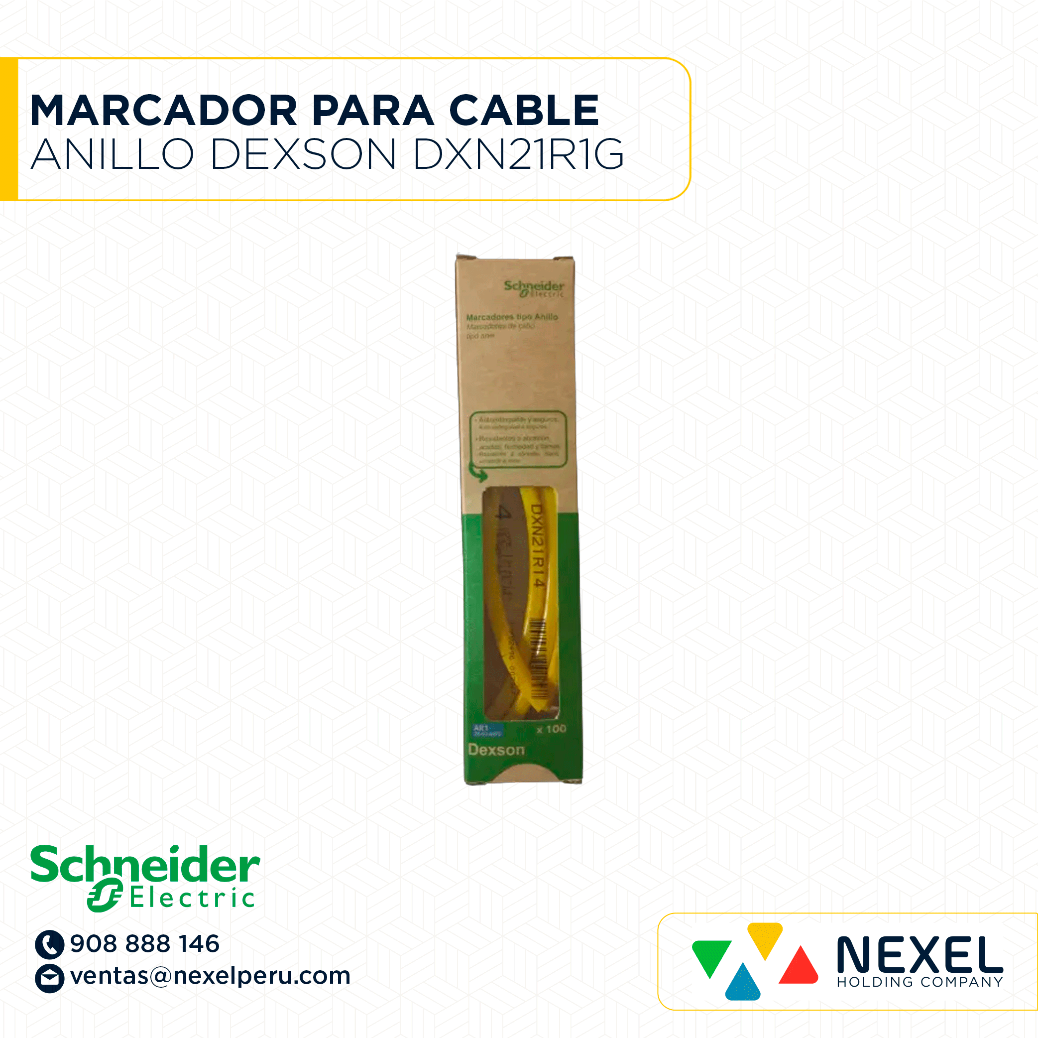 [F163144] MARCADOR PARA CABLE TIPO ANILLO AMARRILO DEXSON - AR1 G (20-10 AWG/F OPTICA) 100UND DXN21R1G SCHNEIDER