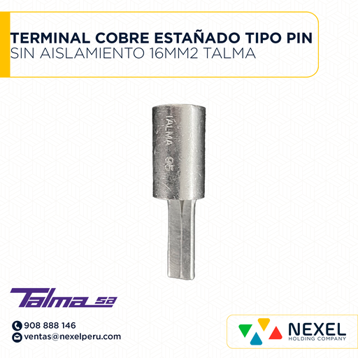 [F123015] TERMINAL COBRE ESTAÑADO TIPO PIN SIN AISLAMIENTO 16MM2 TALMA