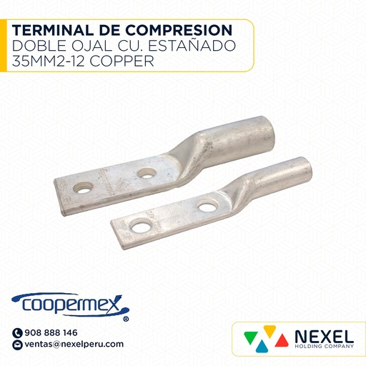 [F122832] TERMINAL DE COMPRESION DOBLE OJAL CU. ESTAÑADO 35MM2-12 COPPER
