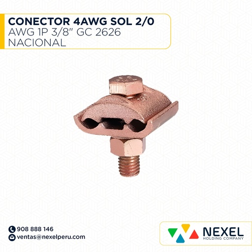 [E32734] CONECTOR 4AWG SOL 2/0 AWG 1P 3/8" GC 2626 NACIONAL