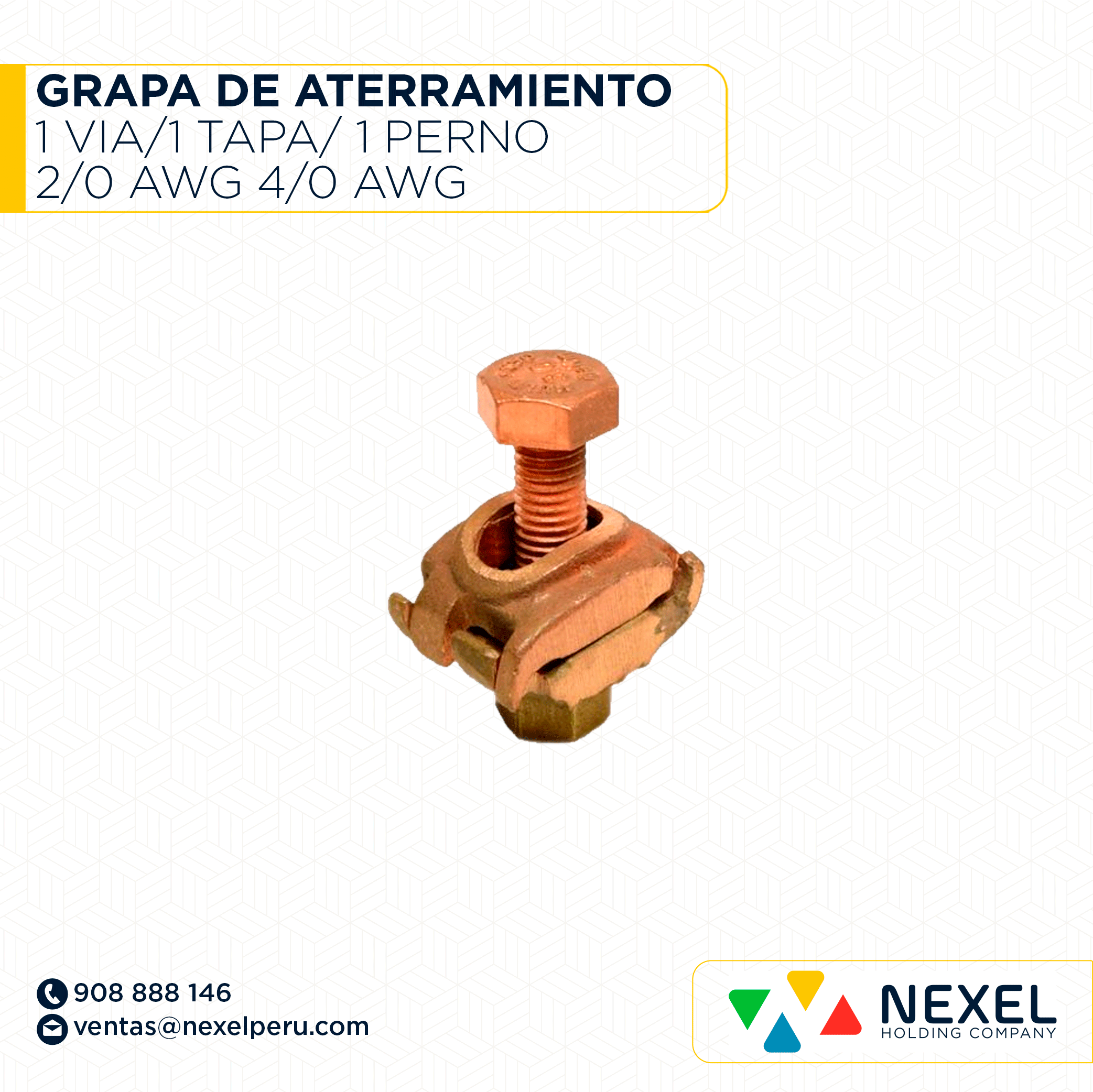 [E32701] GRAPA DE ATERRAMIENTO 1 VIA/1 TAPA/ 1 PERNO 2/0 AWG - 4/0 AWG STANDARD