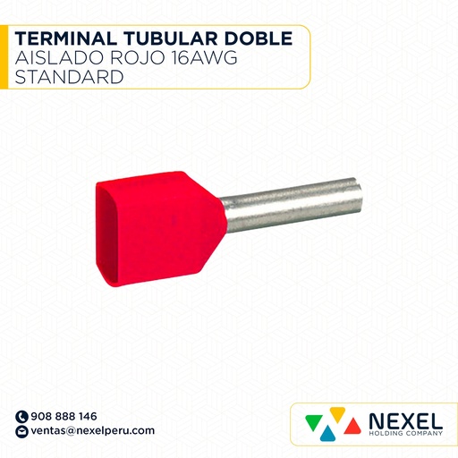 [F132102] TERMINAL TUBULAR DOBLE AISLADO ROJO 16AWG STANDARD