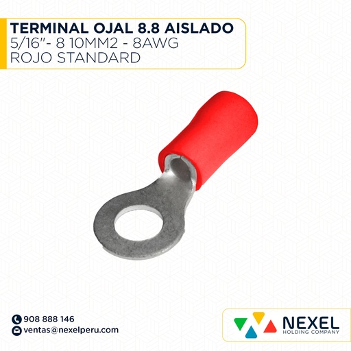 [F132101] TERMINAL OJAL 8.8 AISLADO 5/16"- 8 10MM2 - 8AWG ROJO STANDARD