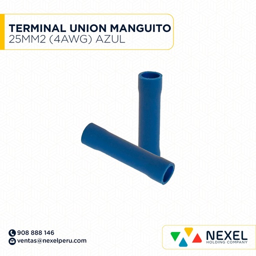 [F132089] TERMINAL UNION MANGUITO AISLADO 25MM2 (4AWG) AZUL PESADO (93 UND) X UND SUELTO TMG