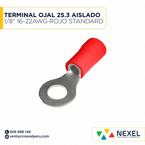 [F132078] TERMINAL OJAL 25.3 AISLADO 1/8" 16-22AWG ROJO STANDARD