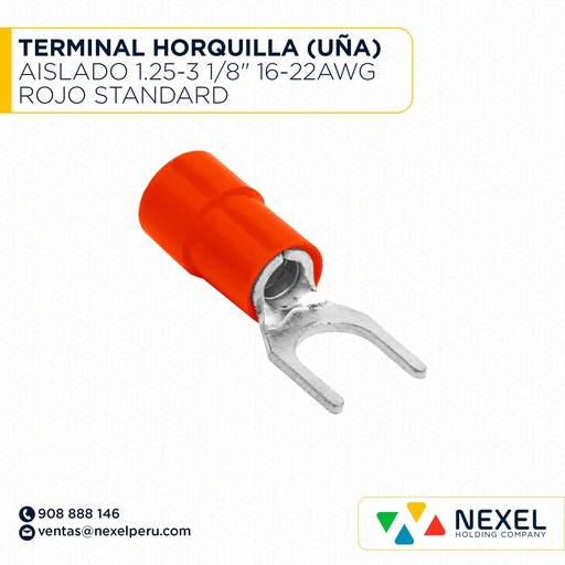 [F132074] TERMINAL HORQUILLA (UÑA) AISLADO 1.25-3 1/8" 16-22AWG ROJO STANDARD