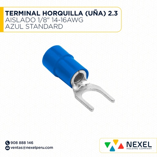 [F132071] TERMINAL HORQUILLA (UÑA) 2.3 AISLADO 1/8" 14-16AWG AZUL STANDARD