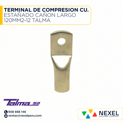 [F121998] TERMINAL DE COMPRESION CU. ESTAÑADO CAÑON LARGO 120MM2-12 TALMA