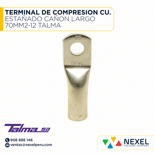 [F121959] TERMINAL DE COMPRESION CU. ESTAÑADO CAÑON LARGO 70MM2-12 TALMA