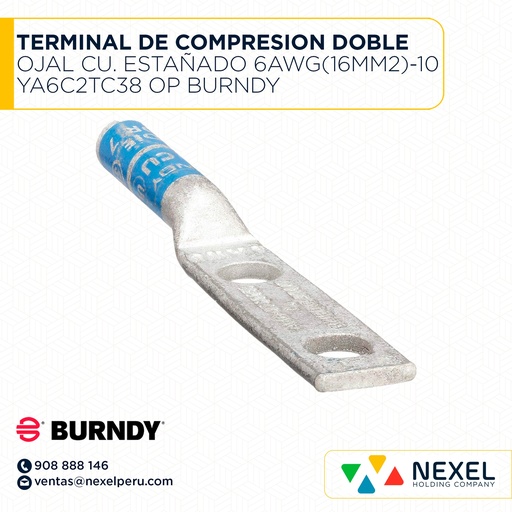 [F121952] TERMINAL DE COMPRESION DOBLE OJAL CU. ESTAÑADO 6AWG(16MM2)-10 YA6C2TC38 OP BURNDY