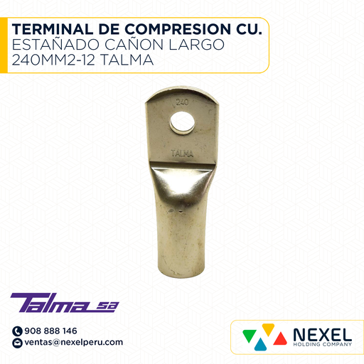 [F121934] TERMINAL DE COMPRESION CU. ESTAÑADO CAÑON LARGO 240MM2-12 TALMA