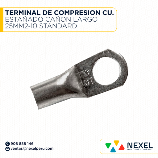 [F121893] TERMINAL DE COMPRESION CU. ESTAÑADO CAÑON LARGO 25MM2-10 STANDARD
