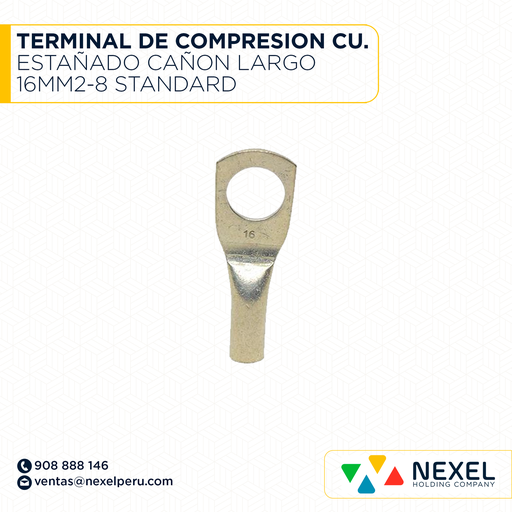[F121890] TERMINAL DE COMPRESION CU. ESTAÑADO CAÑON LARGO 16MM2-8 STANDARD