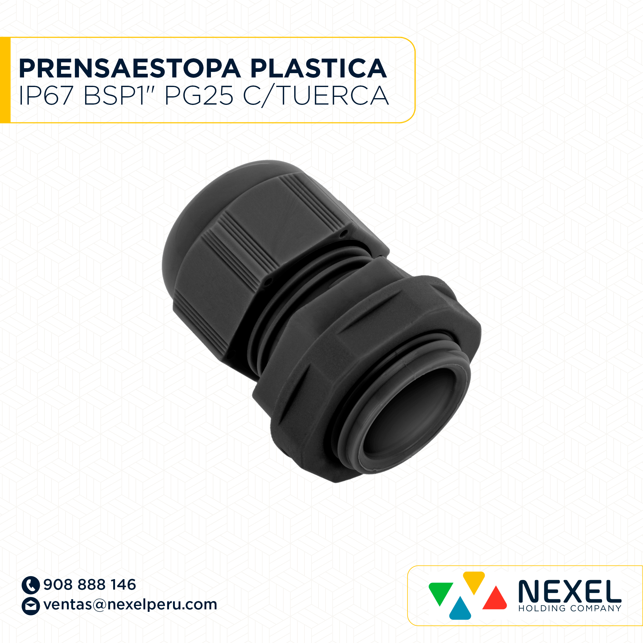[F91813-O] OUT- PRENSAESTOPA PLASTICA IP67 BSP1" (PG25) (NPT) C/TUERCA NEGRO STANDARD