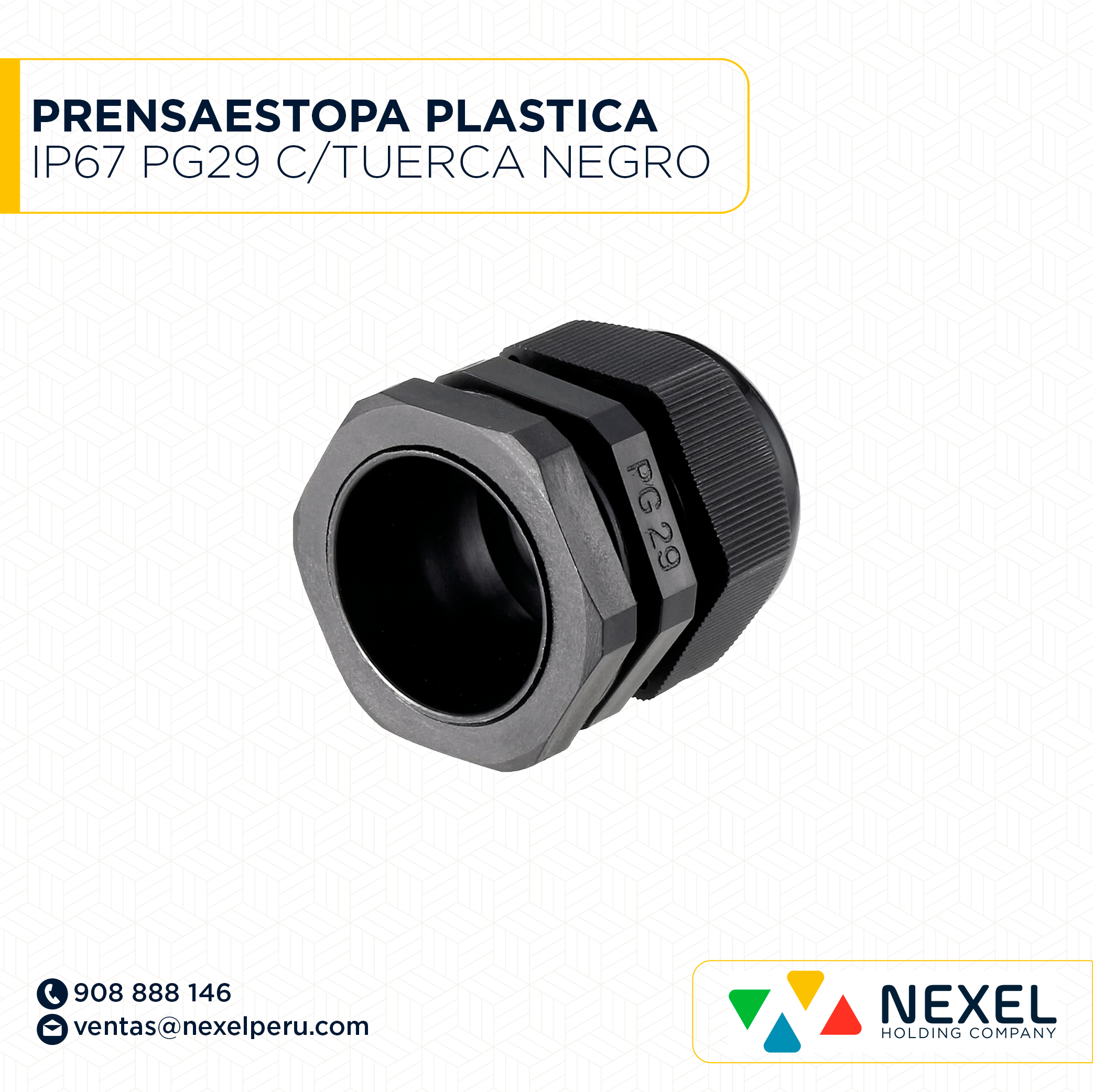 [F91807] PRENSAESTOPA PLASTICA IP67 PG29 C/TUERCA NEGRO STANDARD