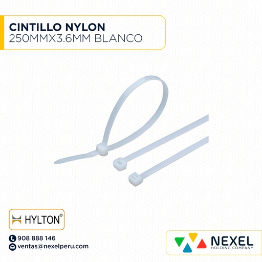 [F91501] CINTILLO NYLON 250MMX3.6MM BLANCO HYLTON