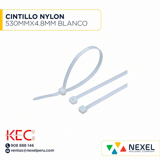 [F91487] CINTILLO NYLON 530MMX4.8MM BLANCO KEC