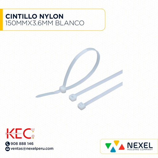 [F91473] CINTILLO NYLON 150MMX3.6MM BLANCO KEC
