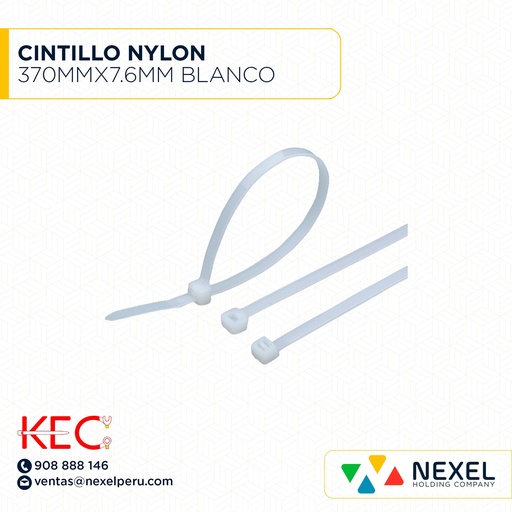 [F91470] CINTILLO NYLON 370MMX7.6MM BLANCO KEC