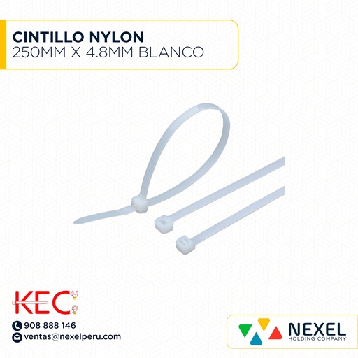 [F91448] CINTILLO NYLON 250MM X 4.8MM BLANCO KEC