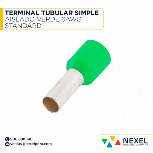 [F131225] TERMINAL TUBULAR SIMPLE AISLADO VERDE 6AWG STANDARD