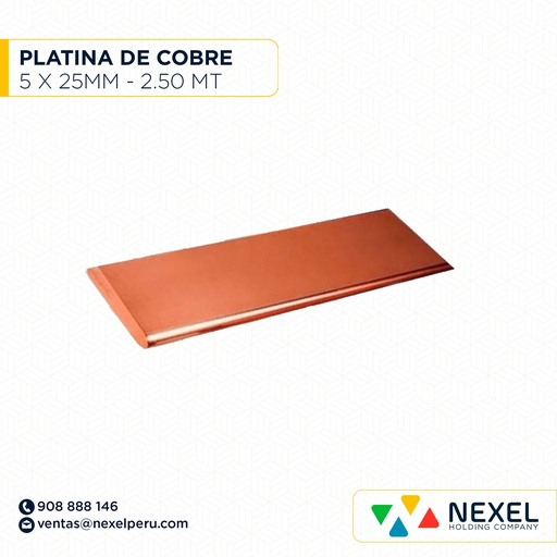 [E46277] PLATINA DE COBRE 5X25 MM - 2.50 MT (OUTLET) NACIONAL
