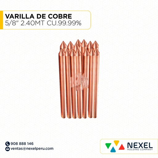 [E46273] VARILLA DE COBRE 5/8" 2.40MT CU.99.99% NACIONAL