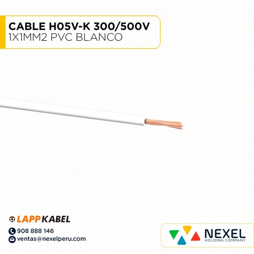 [A16134] CABLE H05V-K 300/500V 1X1MM2 PVC BLANCO (ROLLOX100M) LAPP KABEL