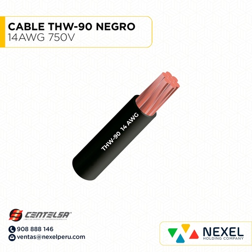 [A16118] CABLE THW-90 14AWG 750V NEGRO CENTELSA