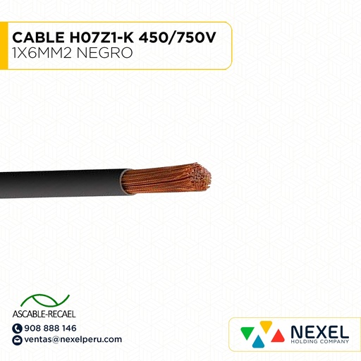 [A16039] CABLE H07Z1-K 450/750V 1X6MM2 NEGRO (RLL X100MTS) ASCABLE