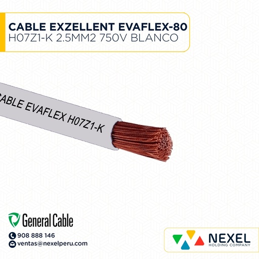 [A14667-2] CABLE EXZELLENT EVAFLEX-80 H07Z1-K 2.5MM2 750V BLANCO GENERAL CABLE