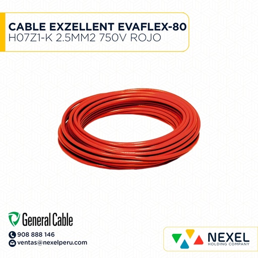[A14666] CABLE EXZELLENT EVAFLEX-80 H07Z1-K 2.5MM2 750V ROJO GENERAL CABLE (200 METROS)